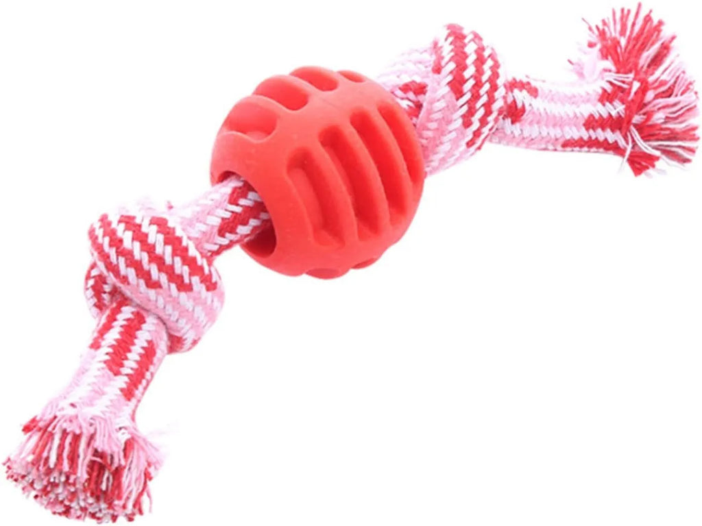 Blue molar-shaped dog chew toy with rope attachments for dental care and chewing