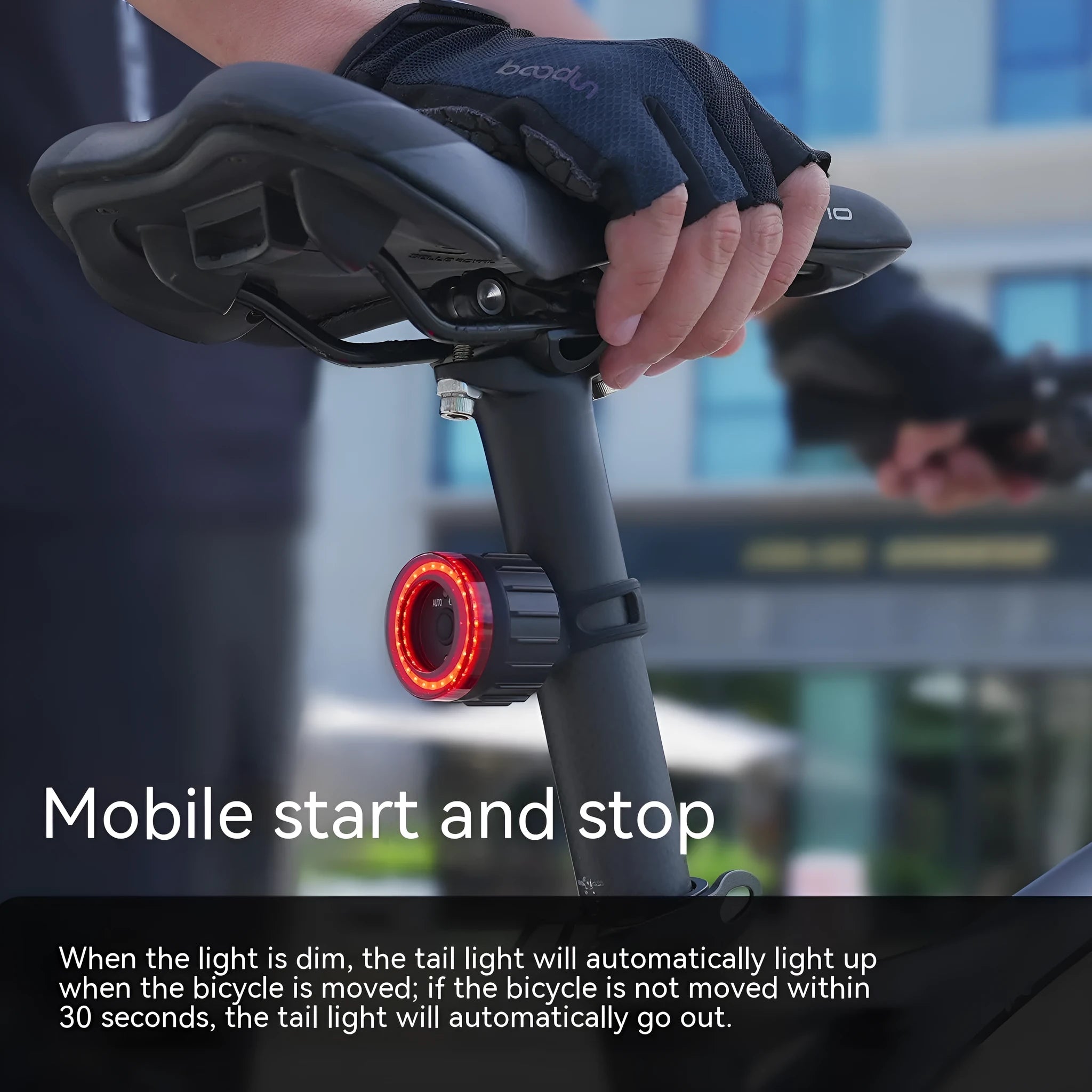 Black intelligent brake induction bicycle taillight with rechargeable battery and mounting brackets