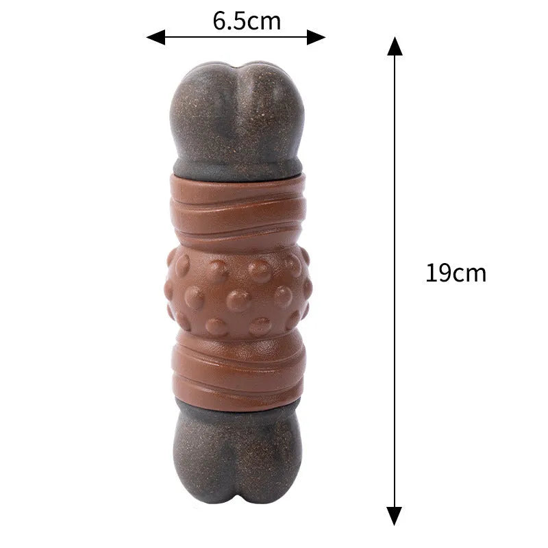 Nylon dog chew toy with bacon flavour and squeaker for aggressive chewers