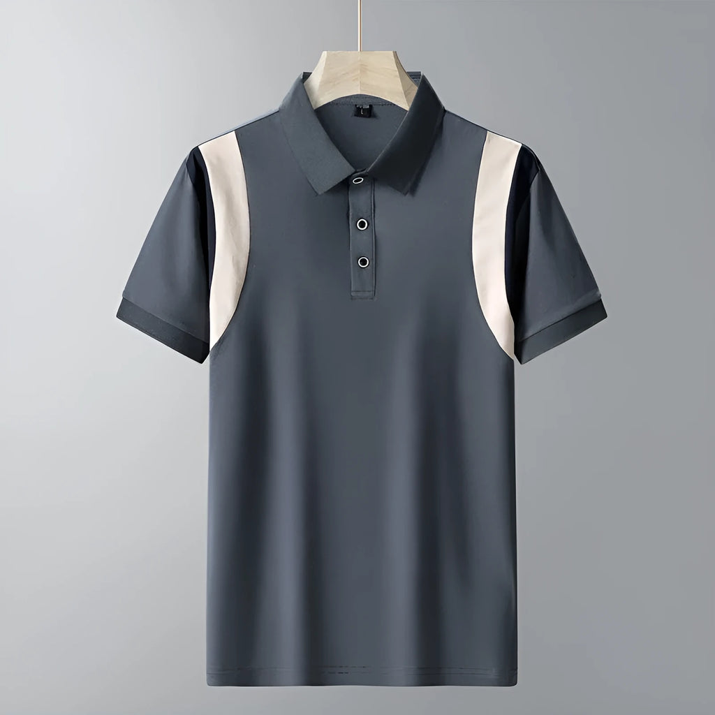 Men's striped cotton T-shirt with business lapel collar and short sleeves