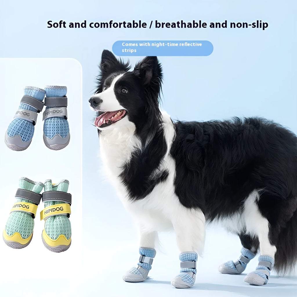 Cartoon style dog shoes in Bondi Blue or Dean Green colours for summer paw protection