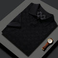 Men's mulberry silk short sleeve sweater with V-neck lapels in solid colour