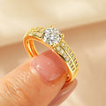 Women's zircon ring with geometric design in copper with electroplated finish