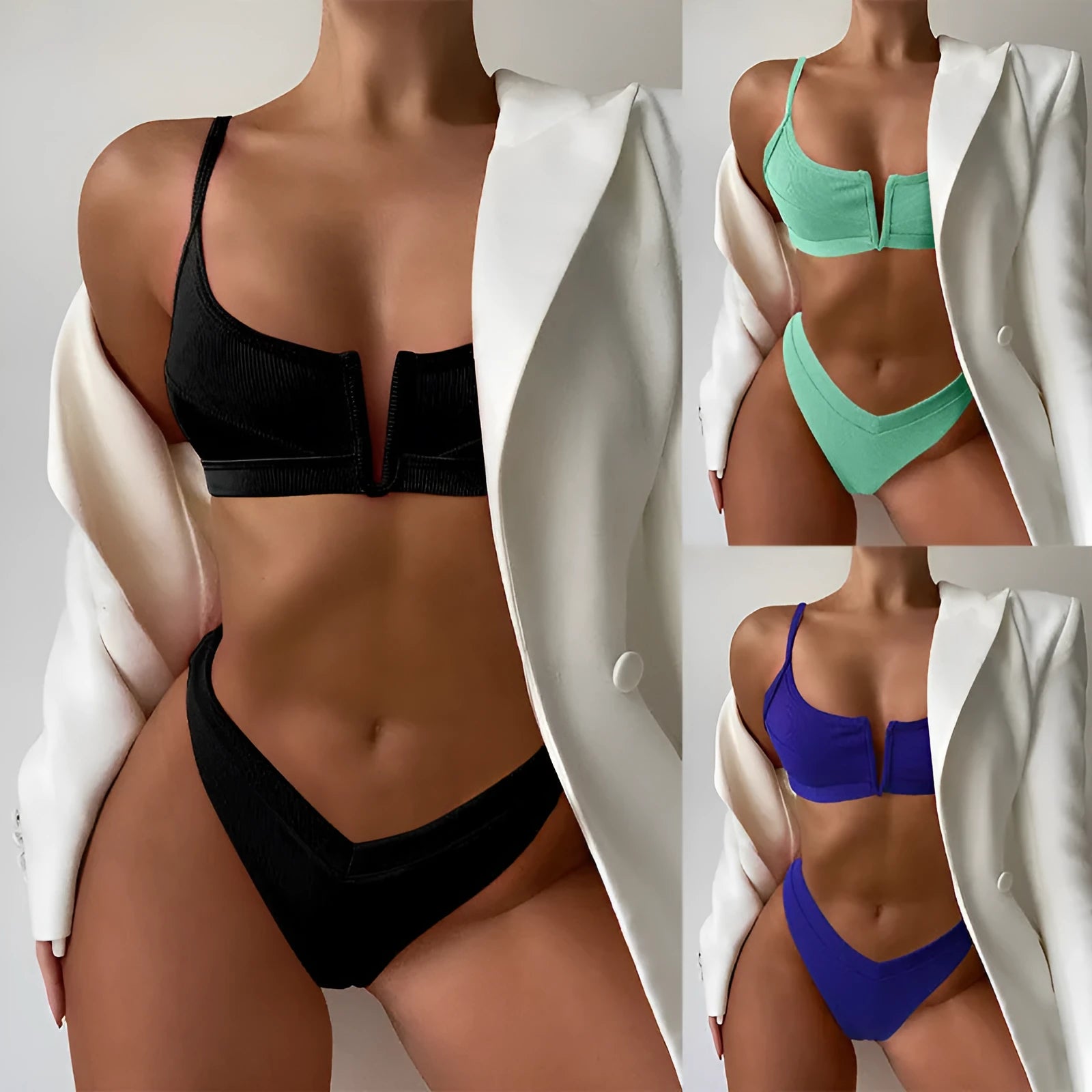 Women's high-waisted triangle hot spring swimsuit in multiple colours with split bikini design