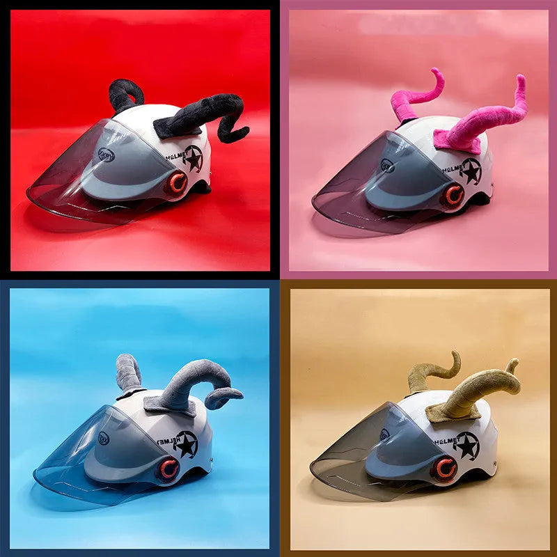 Pair of composite fibre demon horn ornaments for motorcycle helmet customisation in four colour options.