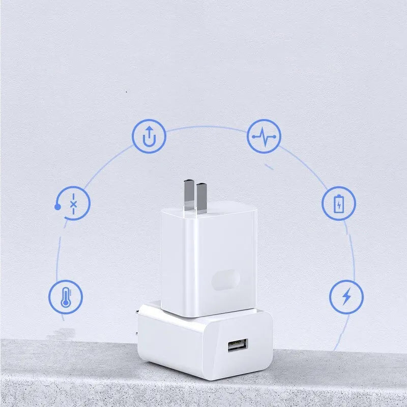 White 40W USB fast charger and 5A cable set for mobile phones with QC3.0 compatibility