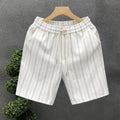 Men's black and white striped fleece-lined casual shorts with double-layer waistband