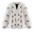 Women's black and white short faux fur coat in Korean street style, plus size.
