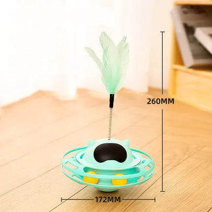 Pink cat tumbler turntable toy with automatic motion mechanism for indoor feline play
