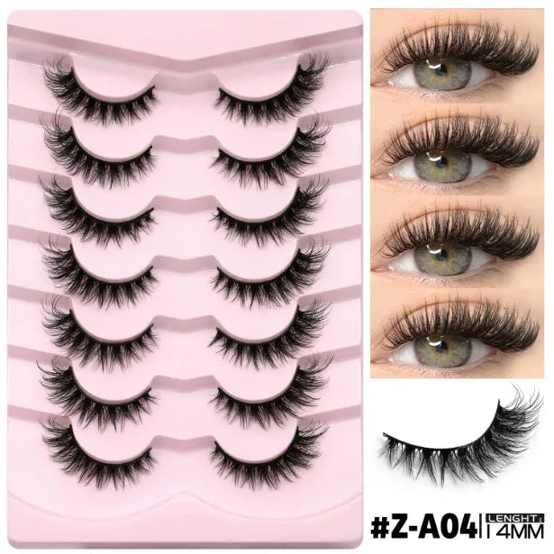 Natural false eyelashes with artificial fibre construction and included eyelash glue