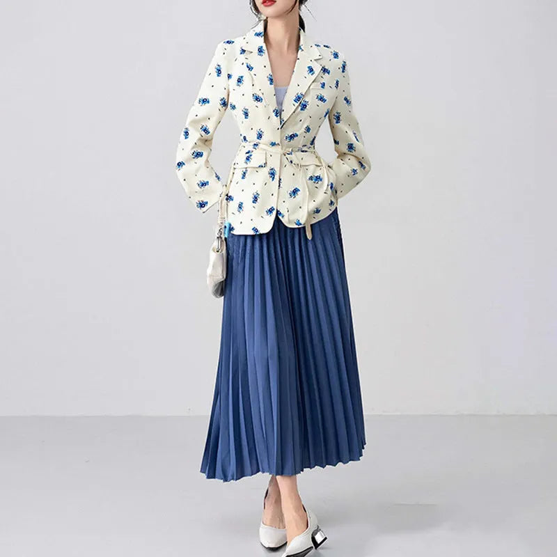 Women's white suit jacket with lace-up detail at collar and waist, long sleeves, regular fit
