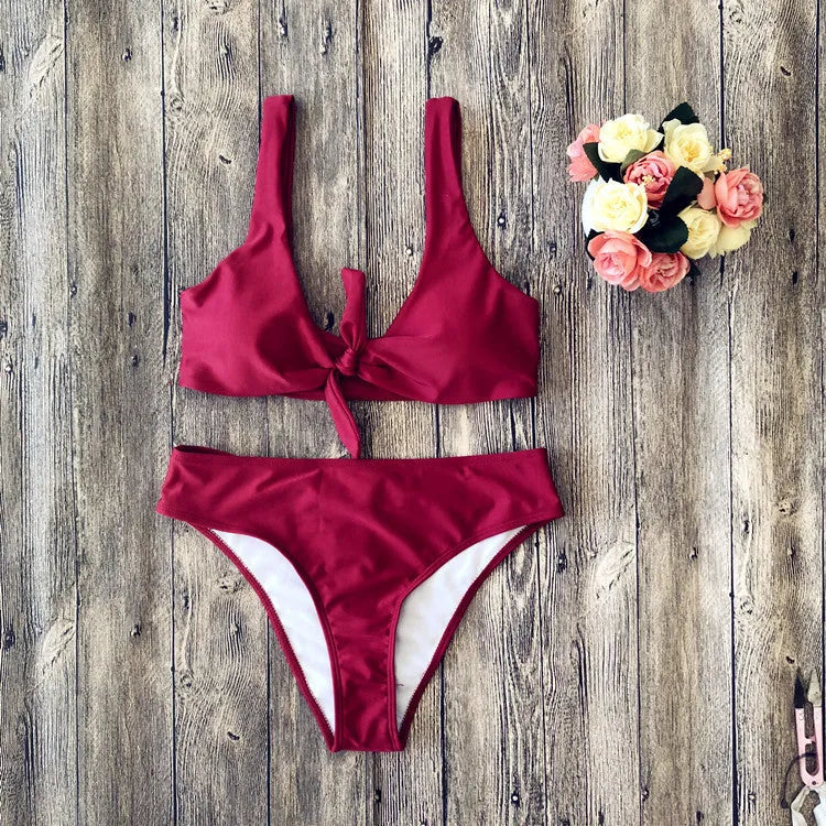 Pure colour polyester bikini swimwear set in European styling