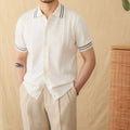 Short sleeve lapel collar polo shirt in a cotton blend fabric shown in apricot colour.