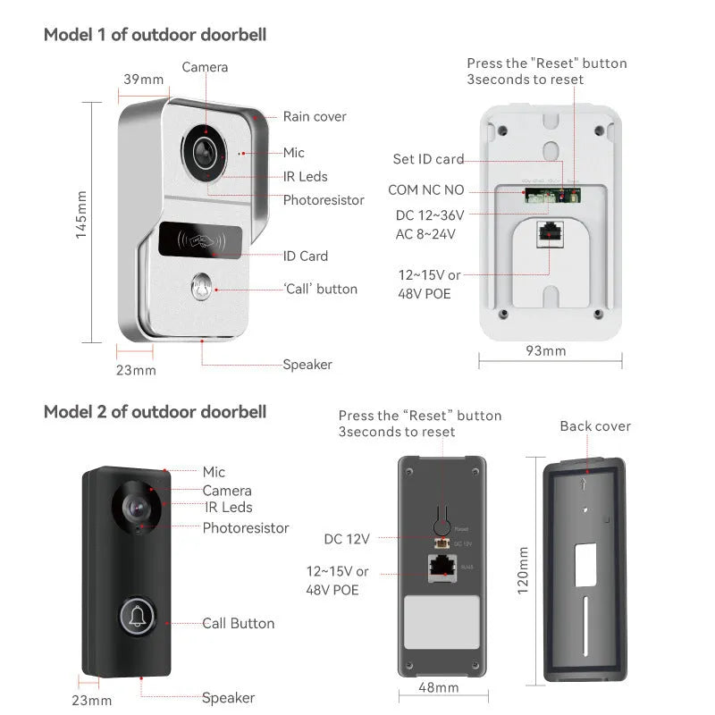 10 inch video intercom doorbell system with colour HD camera and Ethernet connection