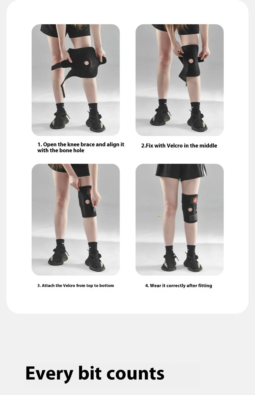Outdoor hiking climbing knee pad in black, free size, unisex, expanded to 44.5x22.5cm