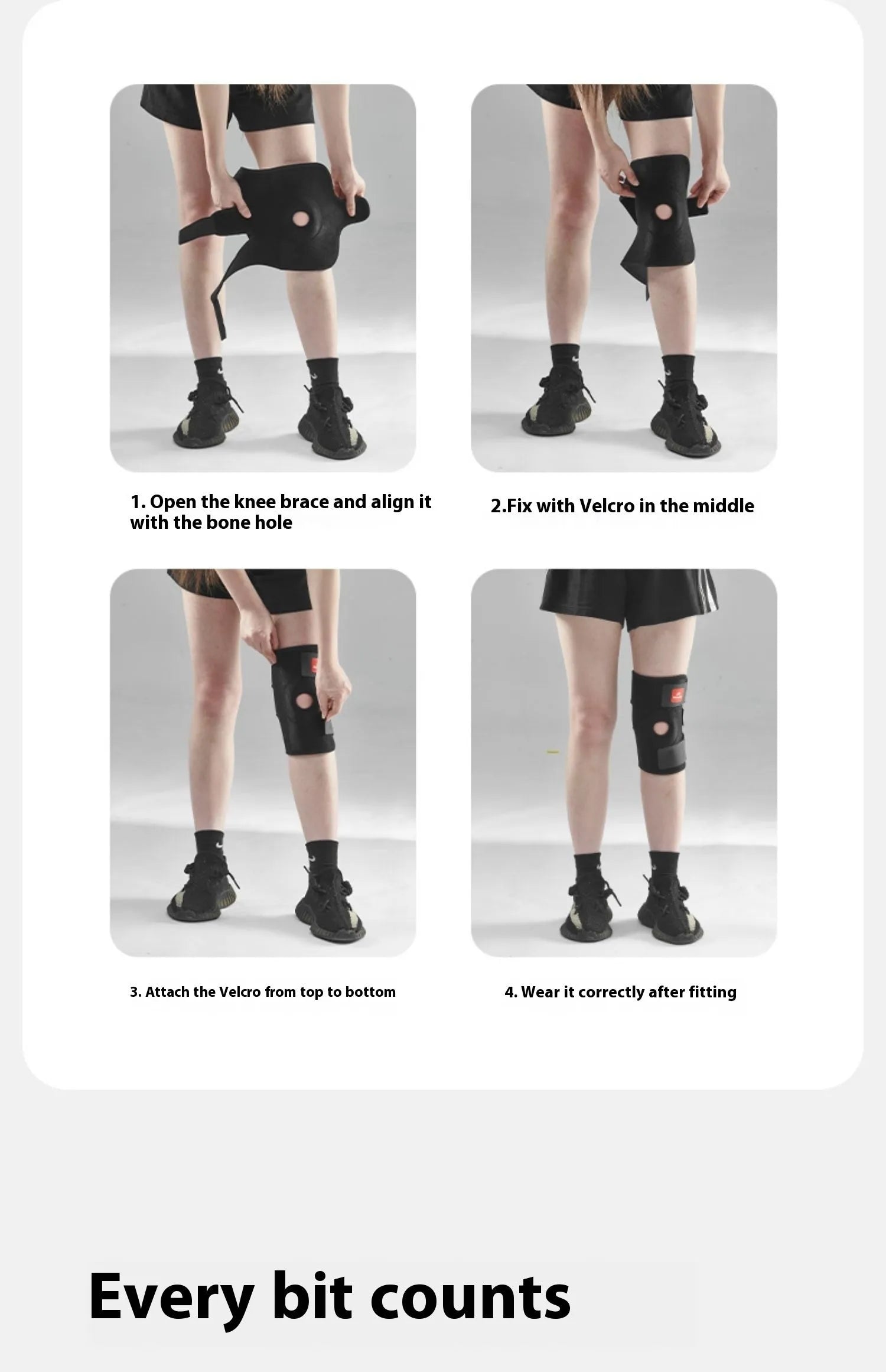 Outdoor hiking climbing knee pad in black, free size, unisex, expanded to 44.5x22.5cm