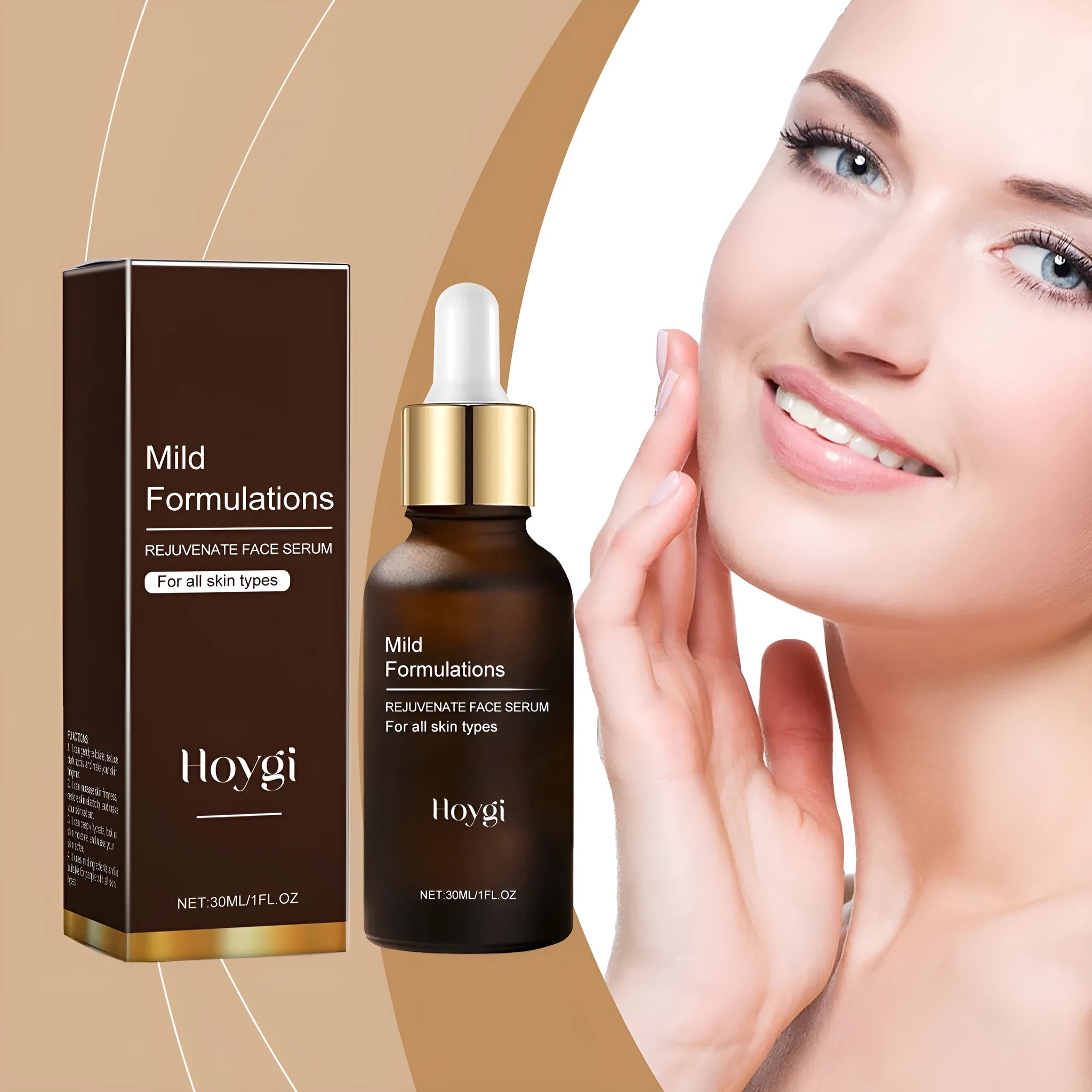 30ml square bottle of facial skin care essence with hyaluronic acid and collagen
