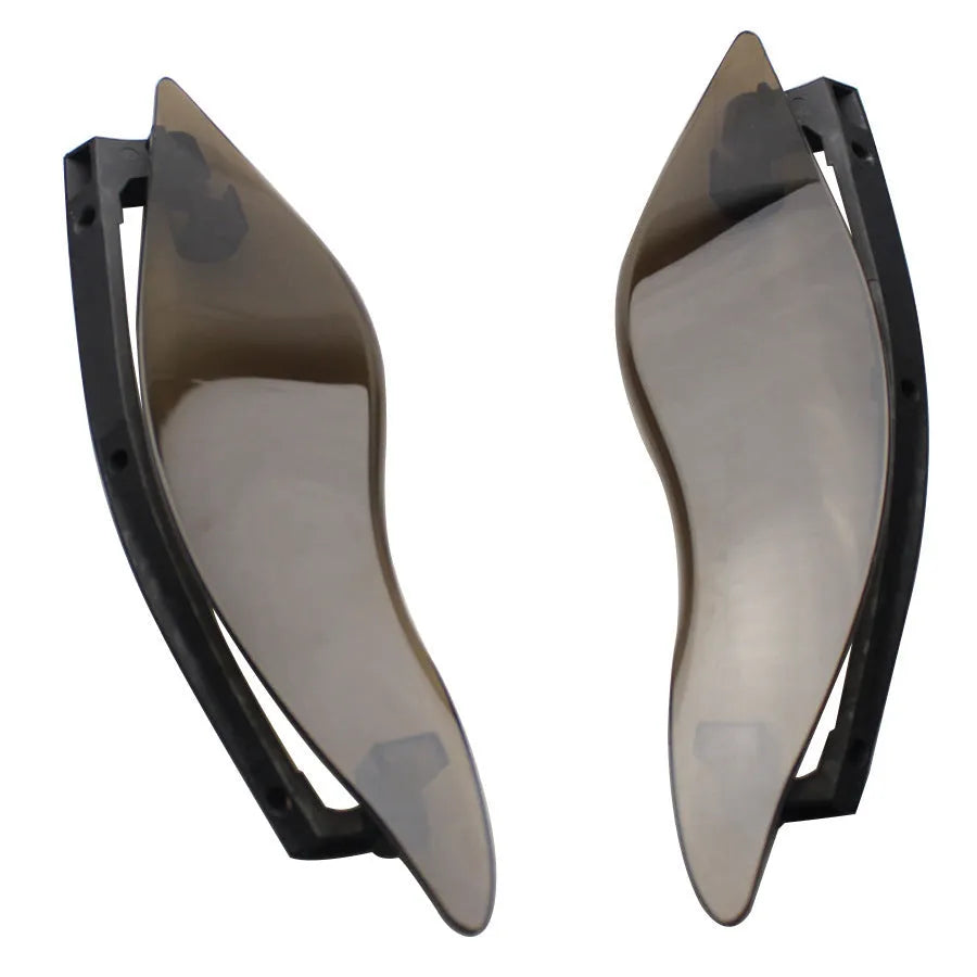 Black smoked ABS windshield side wing for a Harley Davidson three-wheel Glide motorcycle.