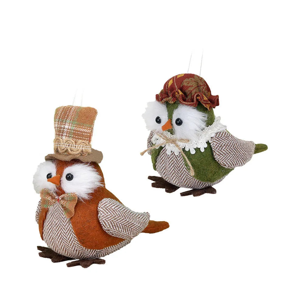 Orange and green owl harvest bird pendant ornament for window or desktop Thanksgiving decoration