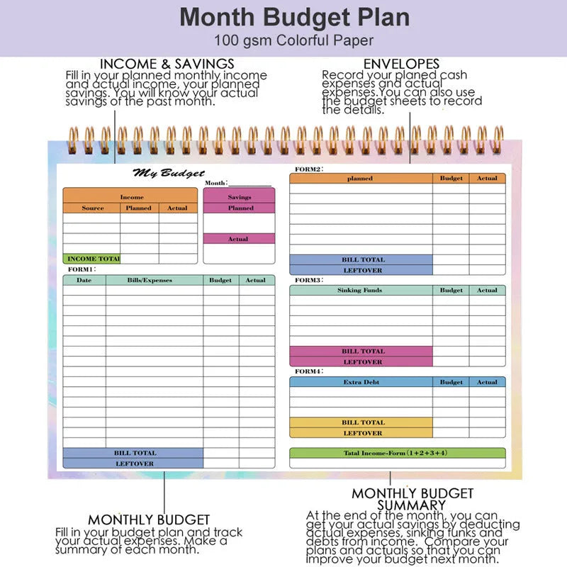 B5 budget tally book with blue PP cover and spiral binding for income and expenditure tracking