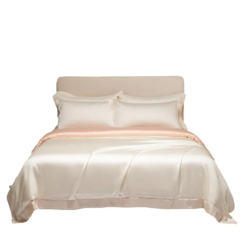 Luxury Tencel Lyocell bedding set with quilt cover, sheet, and pillowcases in grey.