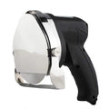 Black electric meat cleaver machine with EU plug and included cleaver accessory on a countertop.