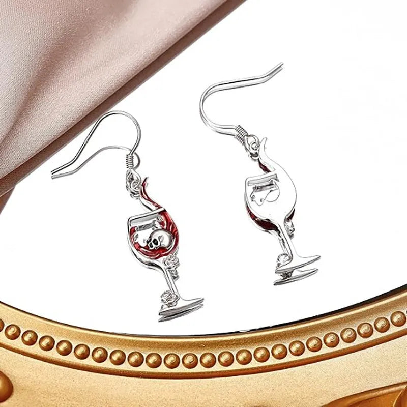 Halloween skull wine glass geometric earrings with zinc alloy electroplated finish