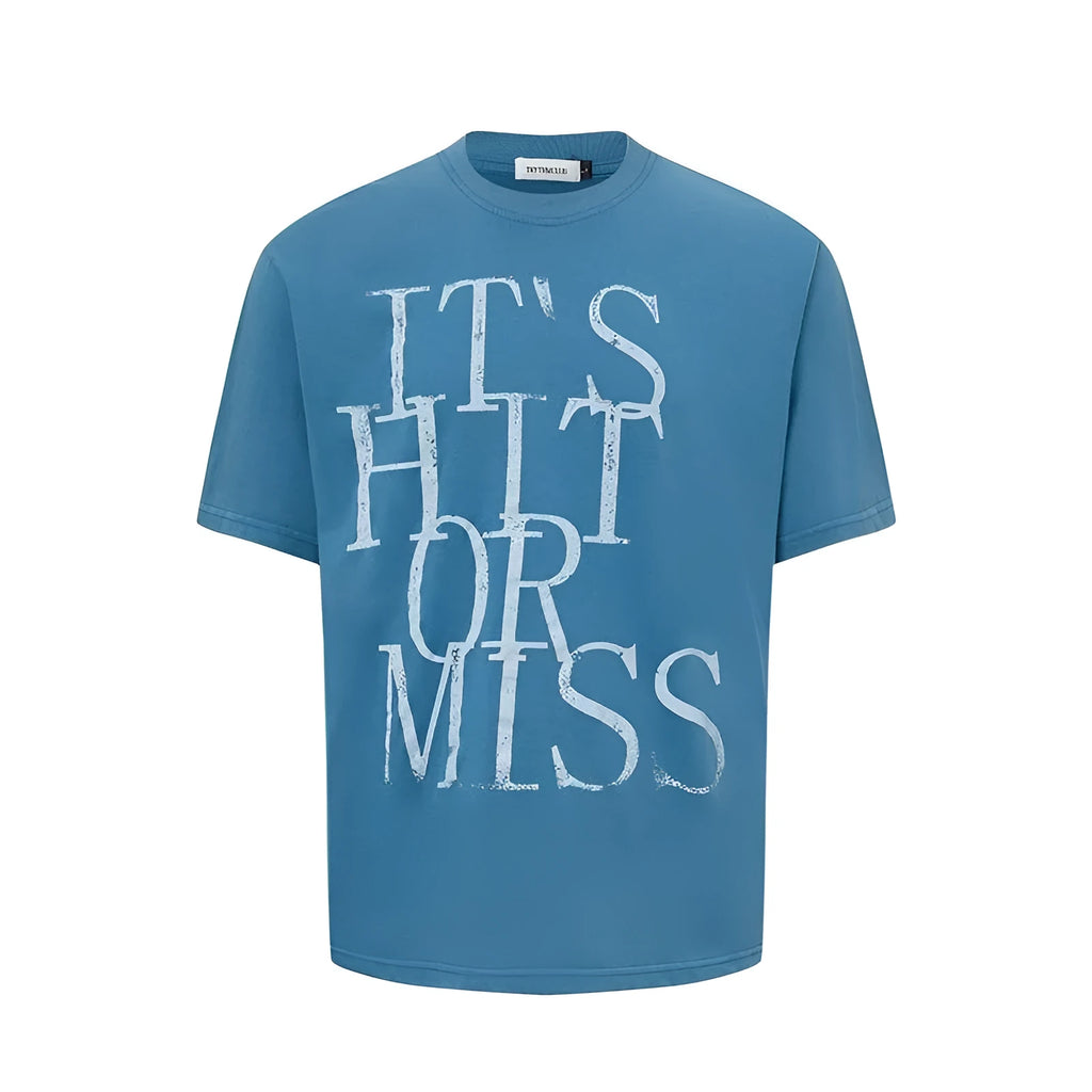 Men's American retro style t-shirt with letter print design in blue colour