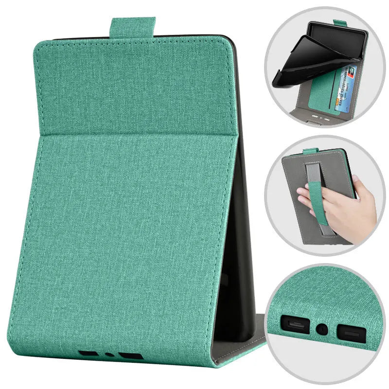 Painted leather-look TPU protective case for a 6-inch ereader, shown in a bracket-compatible business style.
