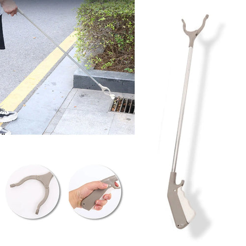 Stainless steel and plastic extended-length sanitation picker pliers with a push-type handle.