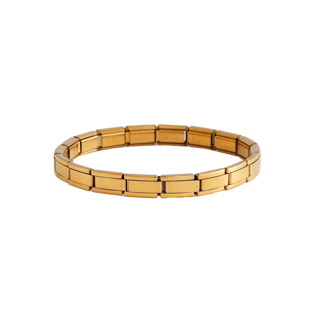 Stainless steel geometric unisex bracelet in steel colour with ring motif