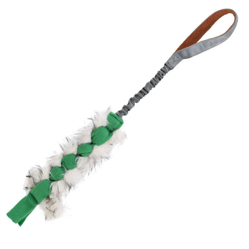 Green woven polyester cord teether pet toy for dogs with bends and hitches, size 24x12x8cm