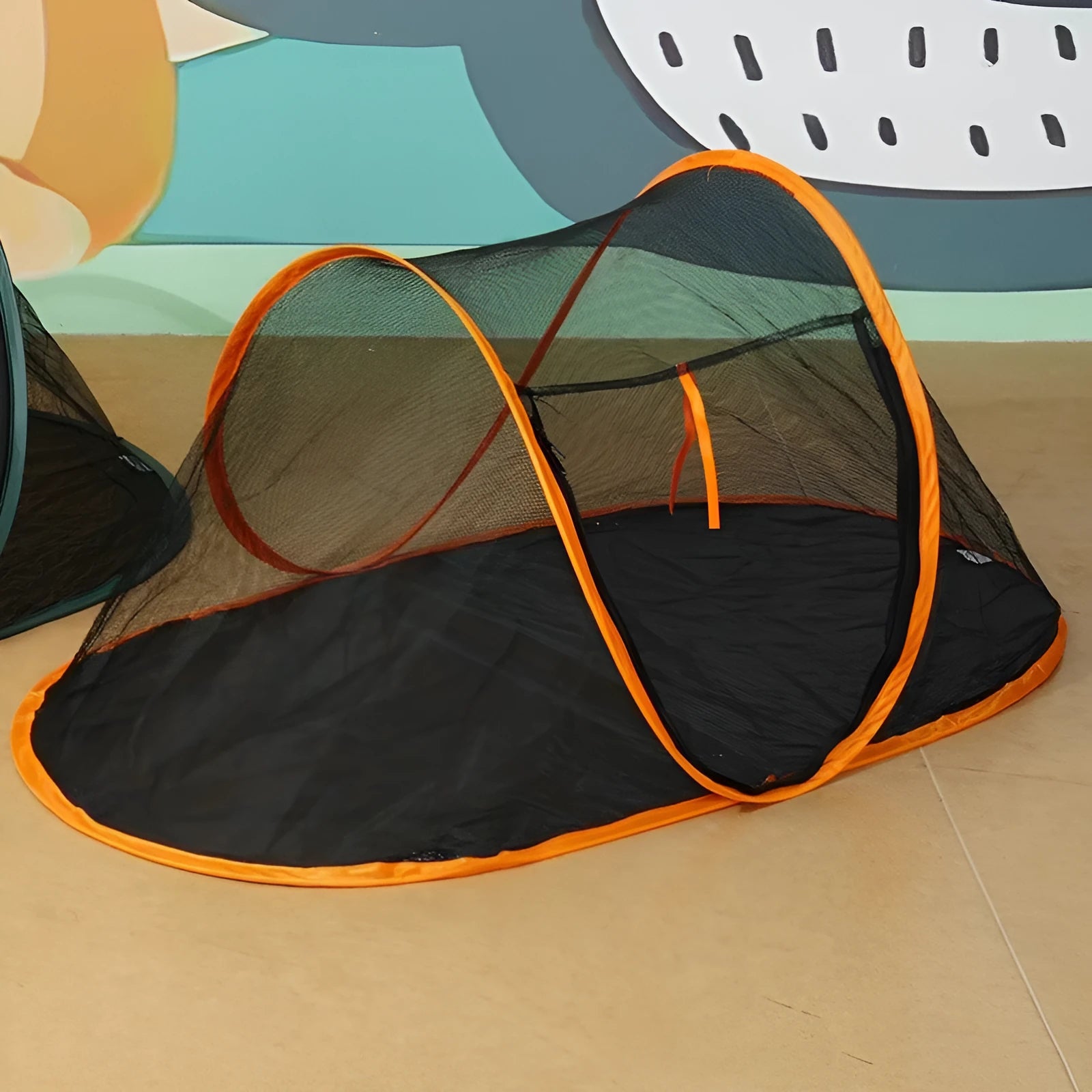 Tent-shaped cloth travel pet bed for dogs and cats in black, green, and orange red colour options