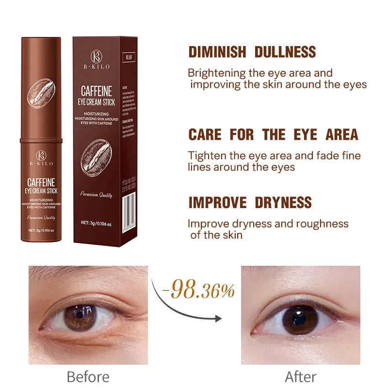Caffeine eye cream stick in solid 3g format for under-eye hydration and treatment