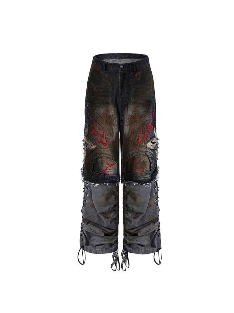 Men's loose-fit retro jeans with detachable trouser legs in denim