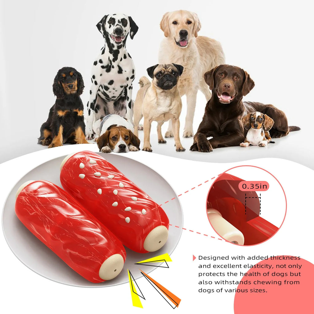 Primary colour plastic dog chew toy with molar rod design and toothbrush texture pattern