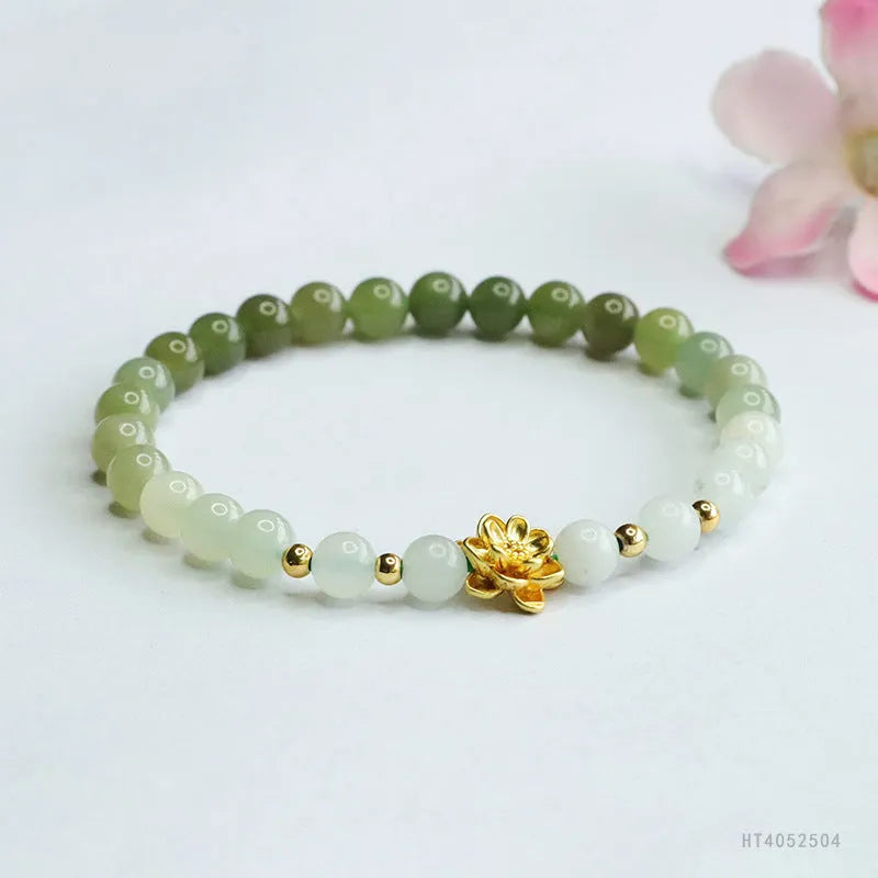 Hand-woven Chinese jade bracelet with 6mm lotus beads in water gradient pattern
