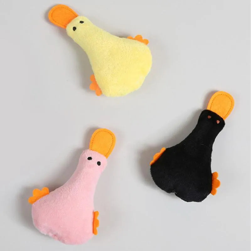 Cute duck plush pet toy with catnip filling and squeak sound for dogs and cats in various colours