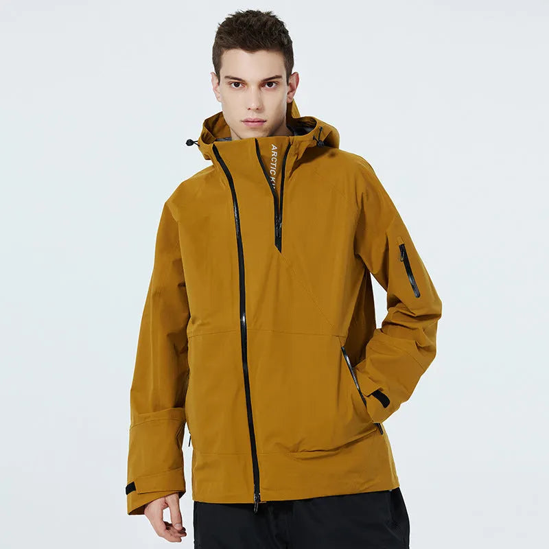 Men's and women's thin windproof waterproof ski suit in yellow, black, grey, and liner colours