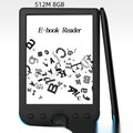 Black 6-inch e-ink e-book reader showing its screen and compact design.