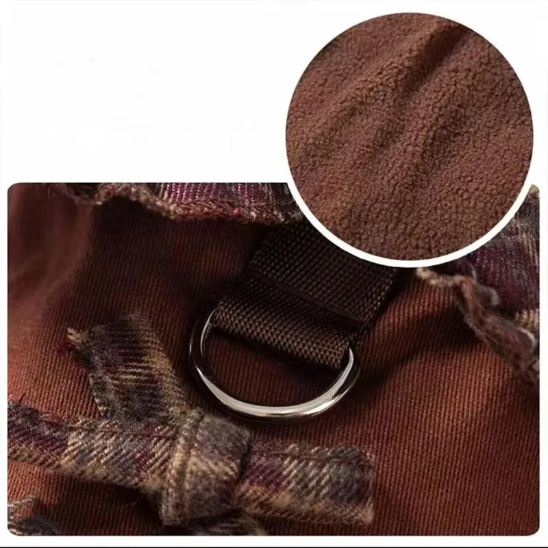 Autumn winter dog skirt with check pattern and thermal wool lining, featuring stretchable knitted fabric for small and medium dogs
