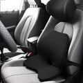 Car seat waist support cushion with memory foam, shown in beige, black, coffee, and grey colours.