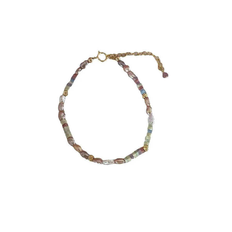 14K gold gilded purple pearl bracelet and necklace set with irregular natural pearls