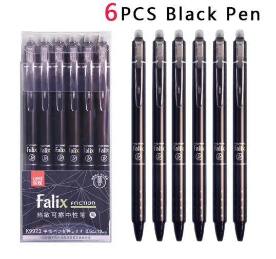 Hot Erasable Push Gel Pen with 0.5mm stainless steel nib and plastic body in blue or black ink.