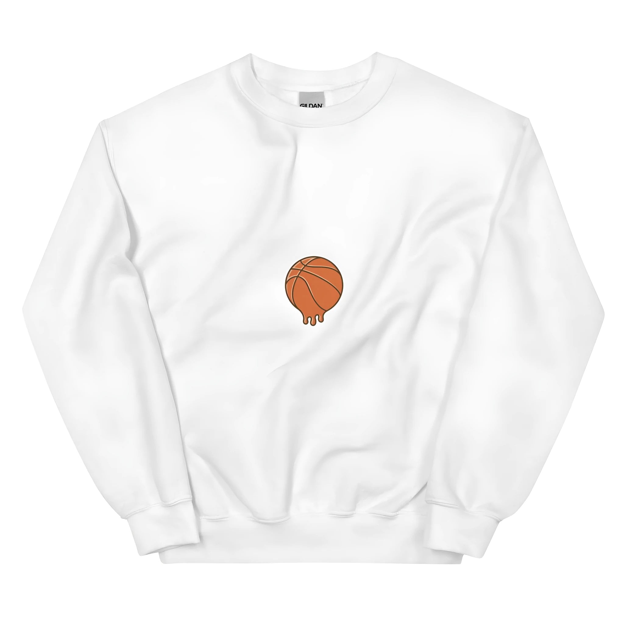 White printed cotton blend hooded sweatshirt with side pockets on a hanger.