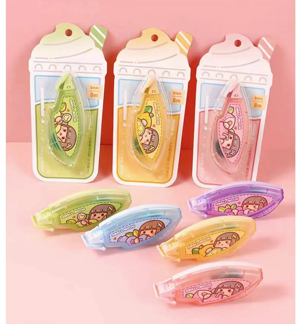Dotting glue adhesive in plastic container with nozzle, available in peach, lemon, blueberry, butter and grape colours
