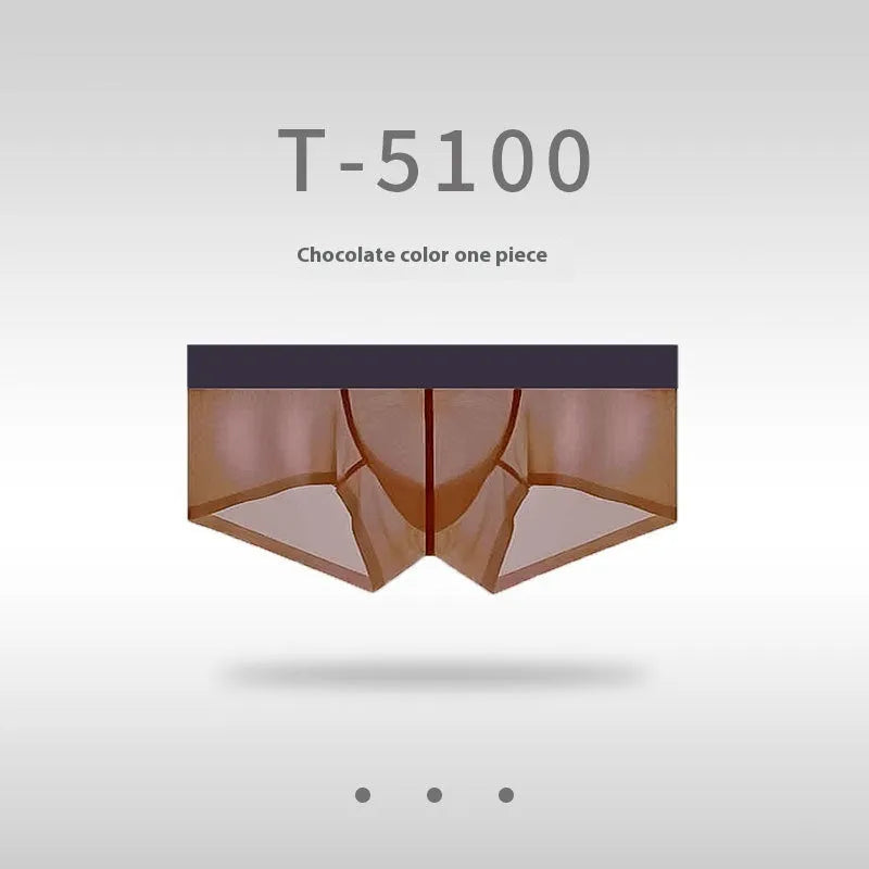 Men's seamless ice silk underwear in low waist design showing ultra-thin sheer fabric
