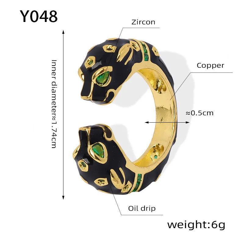 Black cheetah pattern geometric open ring for women in size no.7