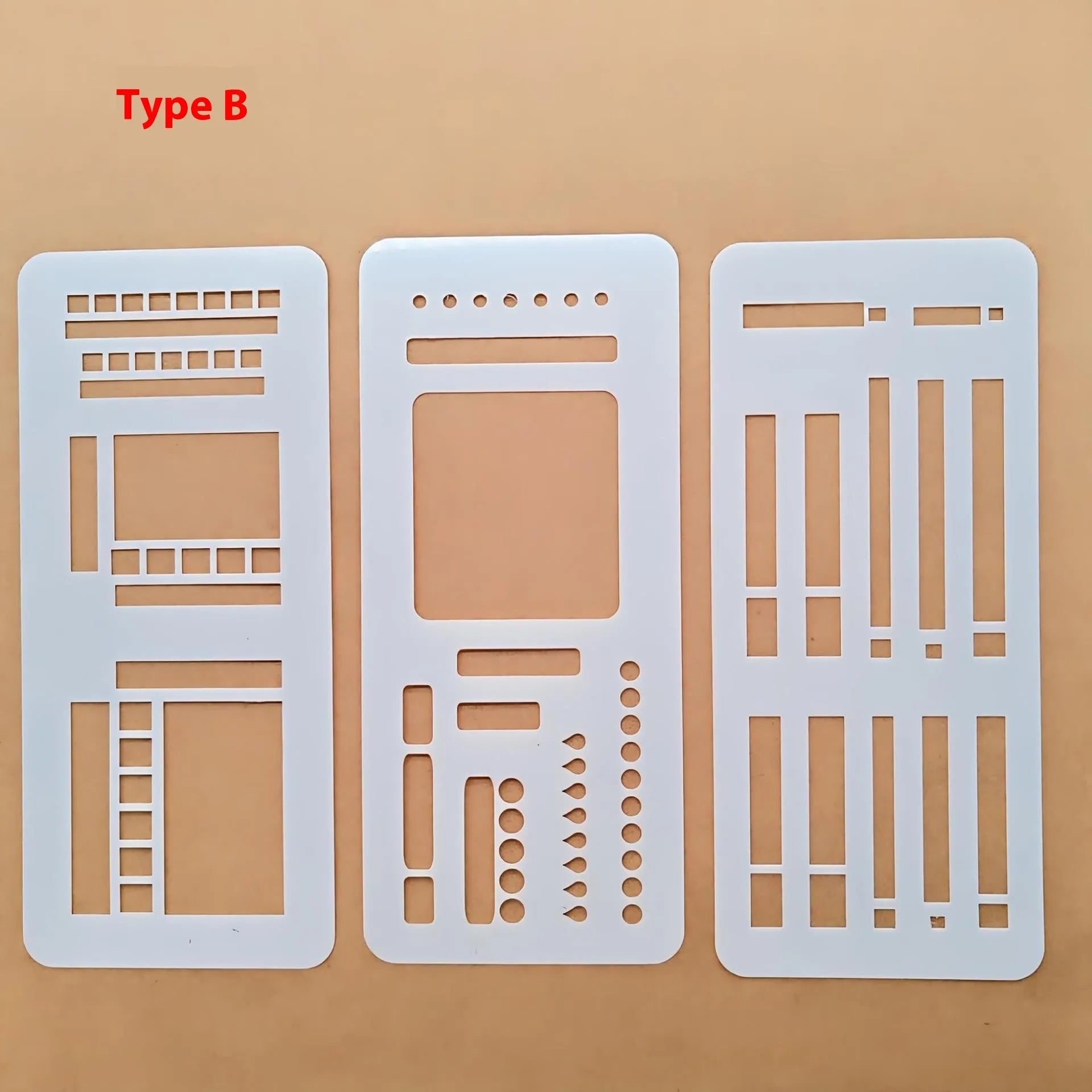 White PVC 3-pack plan template set with Type A, Type B, and Type C layouts