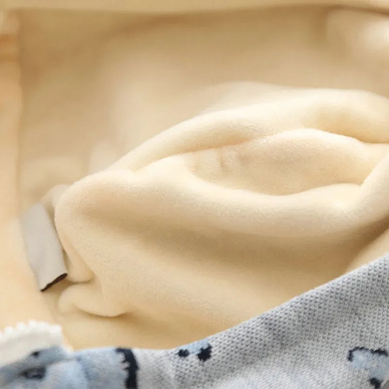 Blue cotton dog sweater with front zipper closure and pattern design